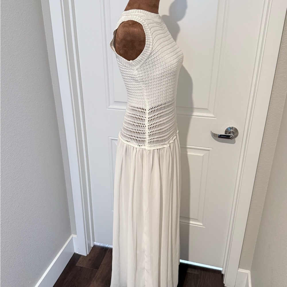 Peppermayo white Crochet Knit Sleeveless Dress XS/S Boho Drop Waist Sheer Skirt - Picture 4 of 10
